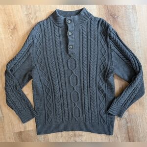 Tilley Men's Charcoal Cable Knit Mock Neck Pullover Sweater Medium